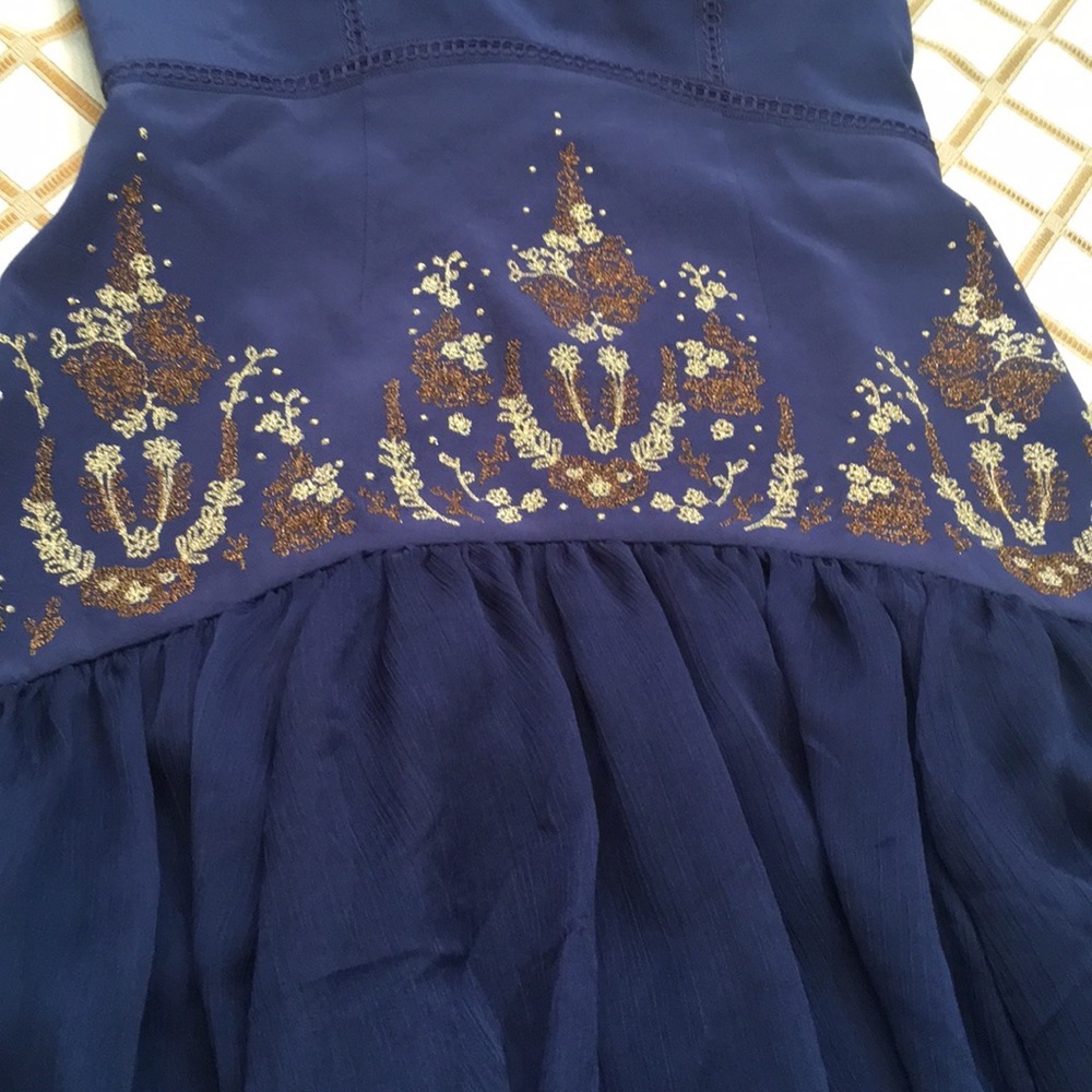 Beautiful Free People Dream Garden Embroidered  Blue Dress Sz.2 - Picture 4 of 15